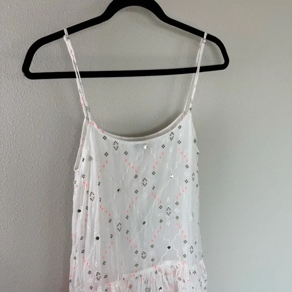 Juliet Dunn Nomad Embroidered Mirrored Cotton Mini Dress White Coral Boho 6/8 - Picture 11 of 15